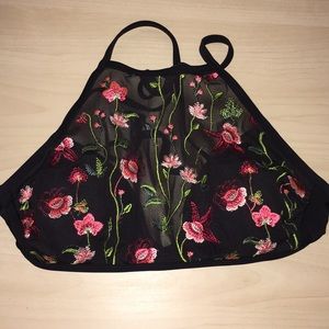 High Neck Embroidered Bikini Top